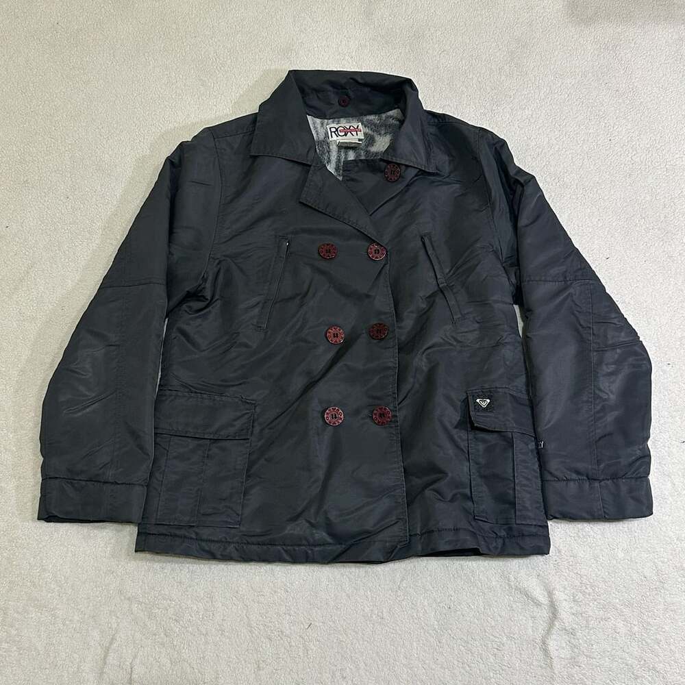 Vintage Roxy Quiksilver Fleece Lined Peacoat Jacket Womens M Black Y2K